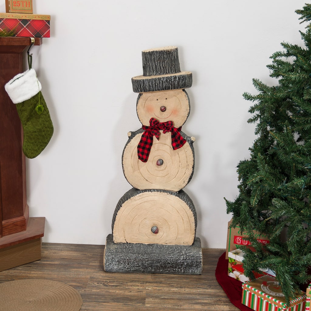 Alpine Corporation 46"H Indoor/Outdoor Christmas Snowman Statue Holiday Decoration with Wood Texture - Brown