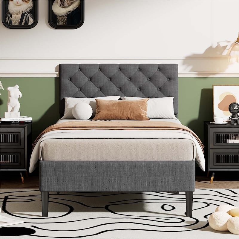 Upholstered Linen Platform Bed