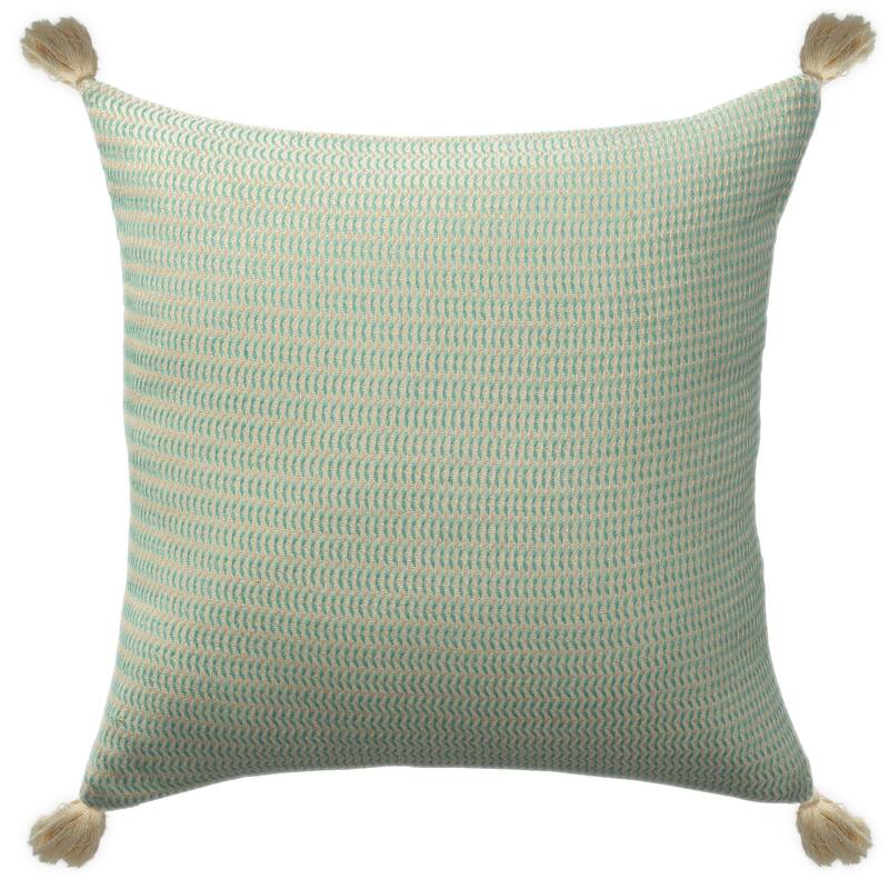 Striped Square Throw Pillow with Tasseled - 18" - Turquoise Green
