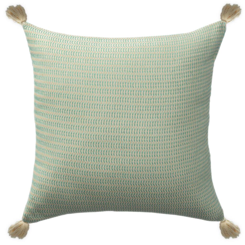 Striped Square Throw Pillow with Tasseled - 18" - Turquoise Green