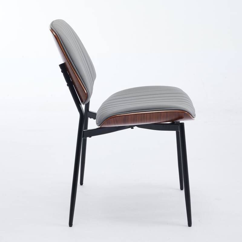 Retro Faux Leather Dining Chairs Set of 2 Accent Chair with Bentwood Back, Kitchen Side Chair with Metal Legs
