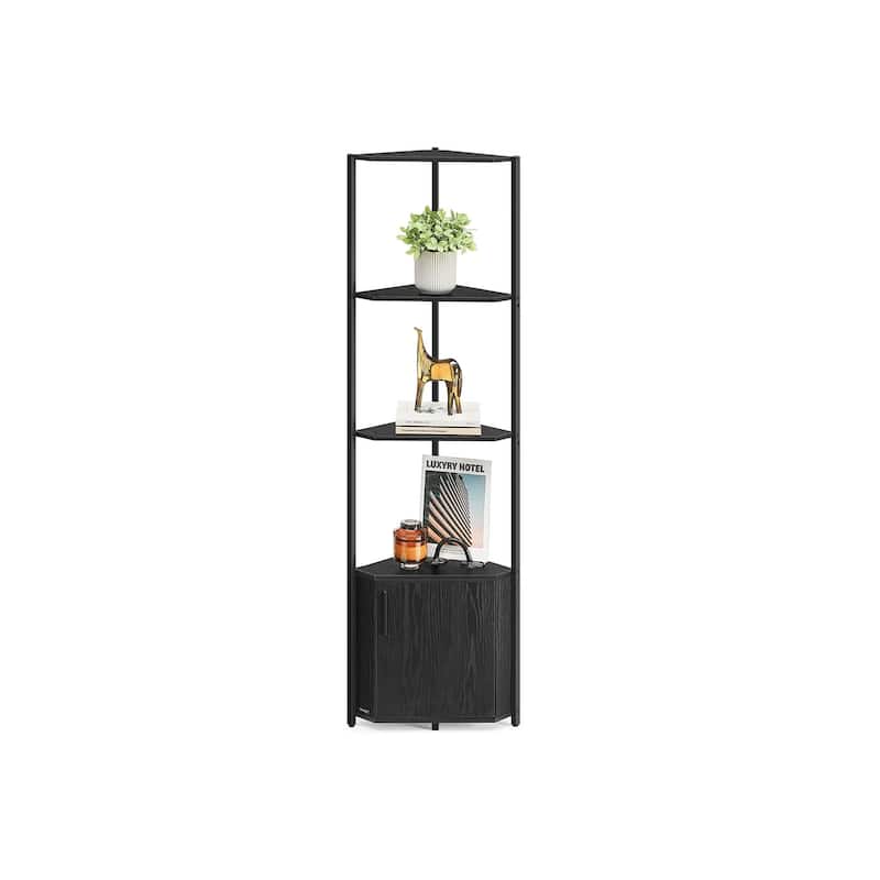 Corner Shelf Cabinet with Steel Frame and 5 Tier Storage - 10"D x 17.5"W x 58"H - Ebony Black + Ink Black