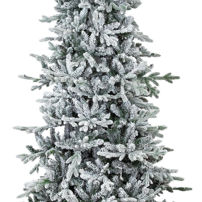 HomeRoots 8' Slender Flocked Pine Christmas Tree - Green/White - 50.00 in. x 96.00 in. x 50.00 in.
