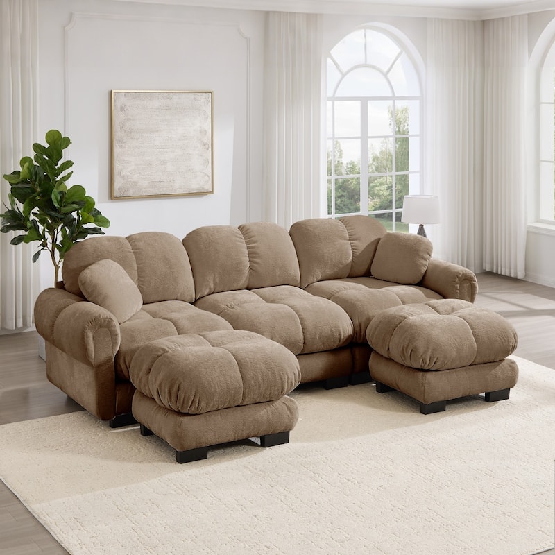 103.9" Modular Chenille Sectional Sofa with Pillows and Quilted Cushions