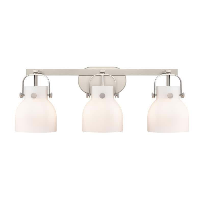 Innovations Lighting 423-3W-10-27 Pilaster II Bell Vanity Pilaster II - Satin Nickel / Matte White