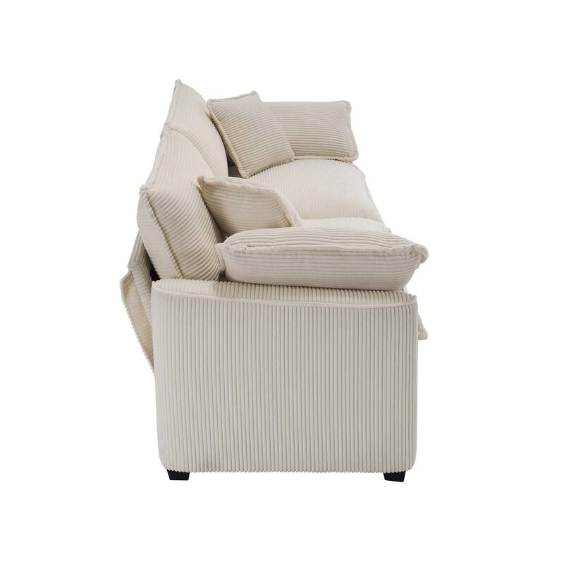 Corduroy Fabric Deep Seat Sofas Set with Throw Pillows, 3+2 Seater Flexible Combinations Sofa with Removable Armrests