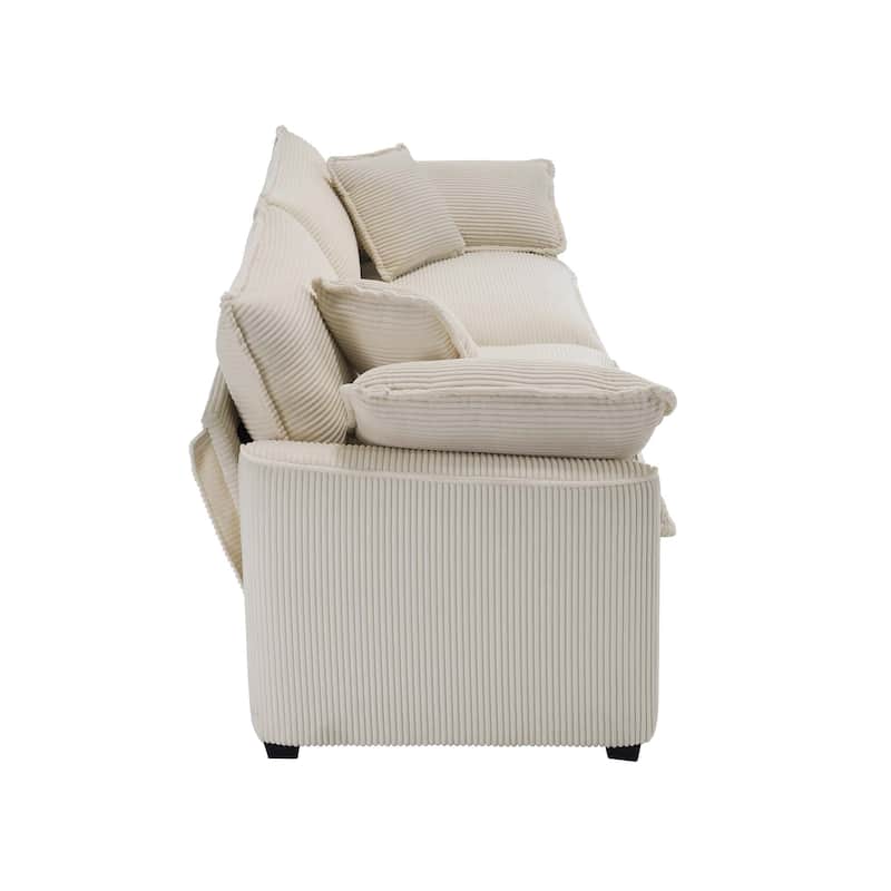 Corduroy Fabric Upholstered Loveseat Sofa, Deep Seat Sectional Sofa with 4 Pillows, 2-Seater Sofa with Removable Armrests