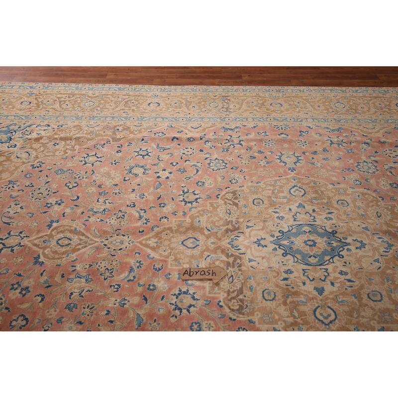 Traditional Kashan Persian Large Vintage Rug Hand-Knotted Wool Carpet - 9'6"x 14'10"