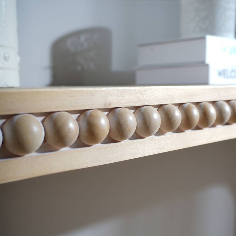 Modern Natural Wood Console Table, Curved Waterfall-Style Table with Wood Beads, for Entryway, Hallway, Living Room and Foyer