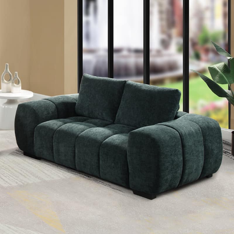 Upholstered Loveseat with Loose Cushion Back in Green