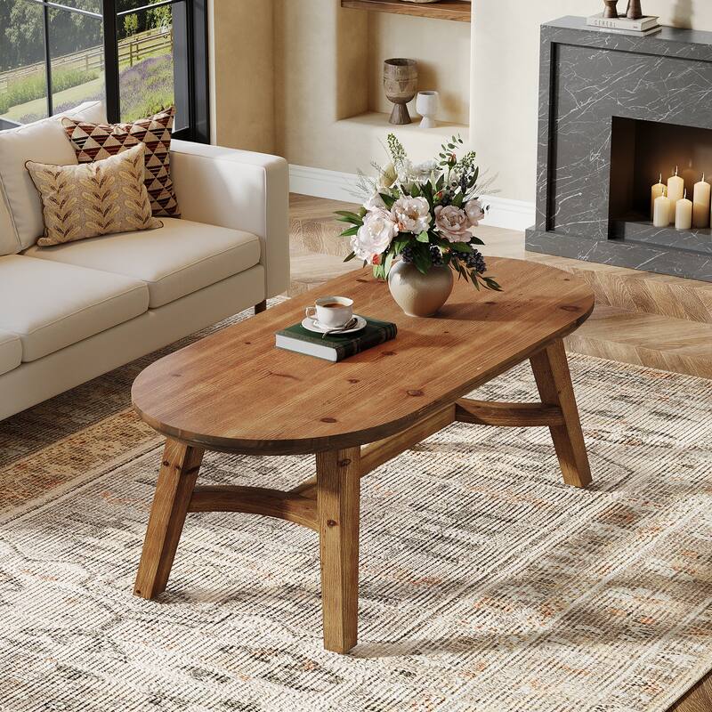 Solid Wood Oval Coffee Table, 47.2 InchFarmhouse Center Table
