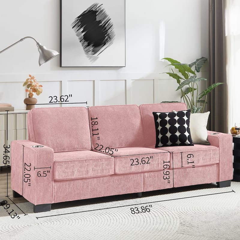 84" Corduroy 3-Seater Sofa, Modern Compressed Design for Multiple Rooms
