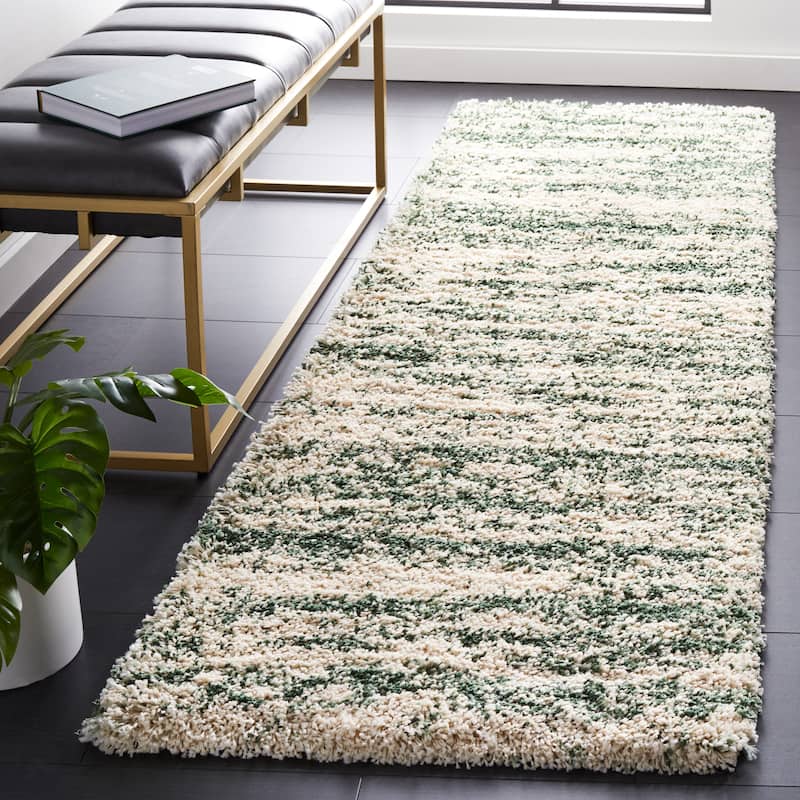 SAFAVIEH Hudson Shag Lulzime Modern Abstract 2-inch Thick Rug - 2'3" x 8' Runner - Ivory/Green - Runner