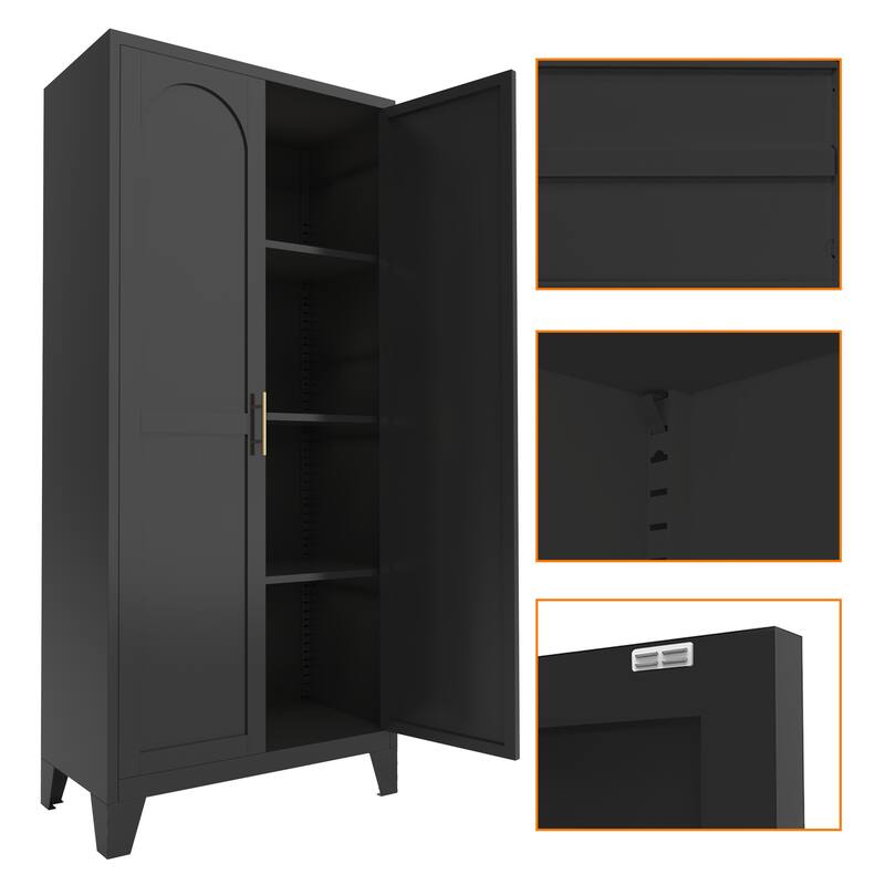 61'' Metal Storage Cabinet with Shapely Doors, Adjustable Shelves, Tall Steel Organizer for Bedroom, Living Room or Office