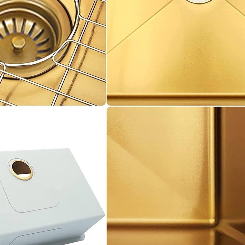 HomeRoots 10" X 33" Gold Stainless Steel Undermount Kitchen Sink - 33.00 in. x 10.00 in. x 18.00 in.