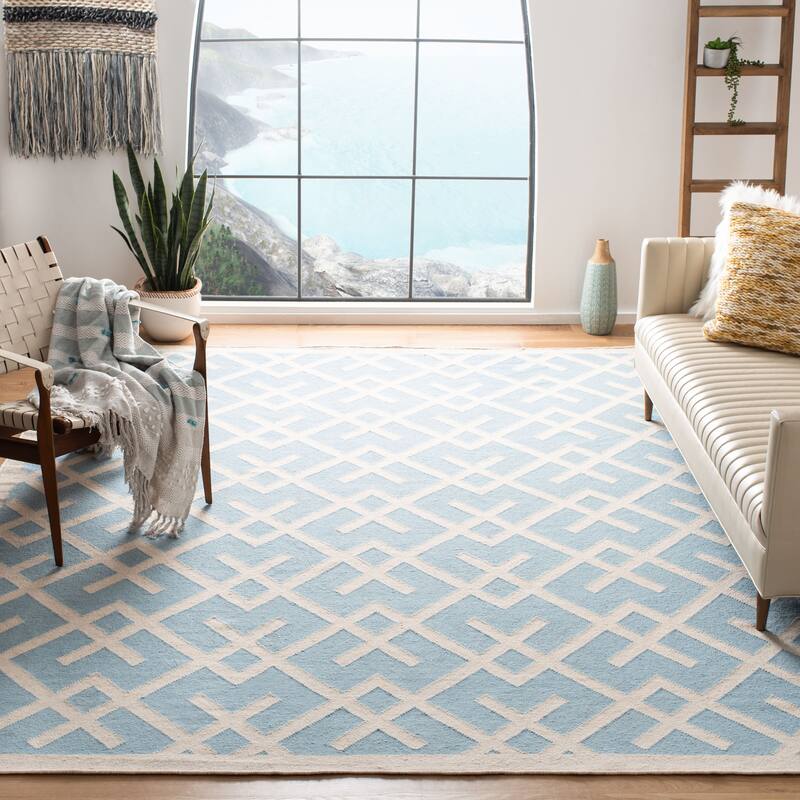 SAFAVIEH Handmade Flatweave Dhurries Eildine Modern Moroccan Wool Rug - 8' x 10' - Light Blue/Ivory