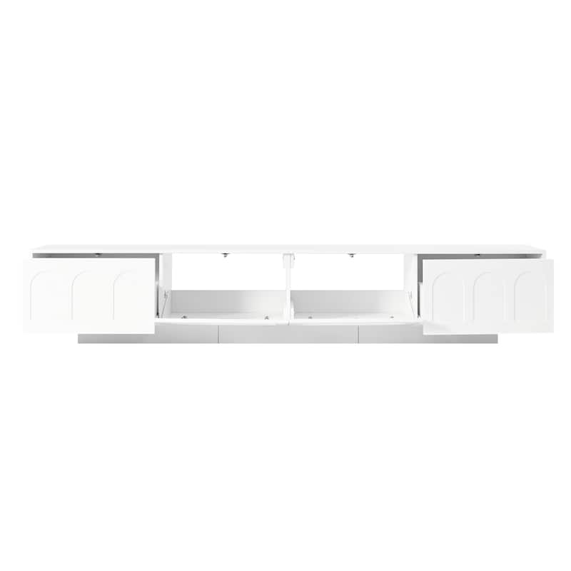 Roomfitters Modern TV Cabinet for TVs up to 95", Arched Fluted Glass Doors, Functional Media Console with Adjustable Storage