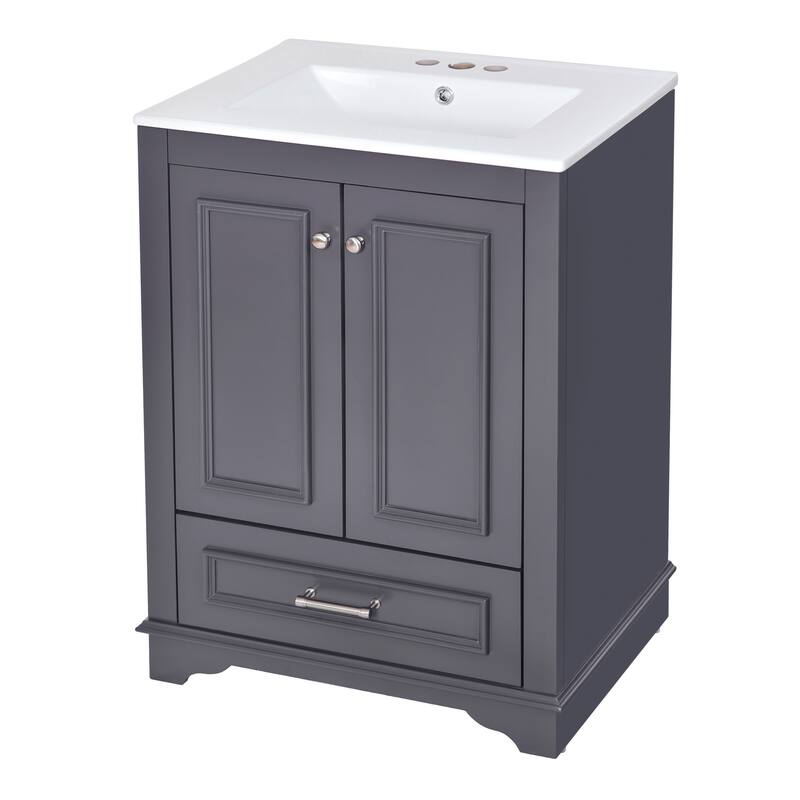 GDFStudio - Halcyon Modern Freestanding Bathroom Vanity with Ceramic Sink and Soft-Closing Storage Doors & Silver Handles
