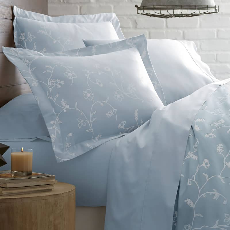 Sweetbrier Luxury Cotton Reversible Duvet Cover and Sham Set - Blue/Blue - Full - Queen