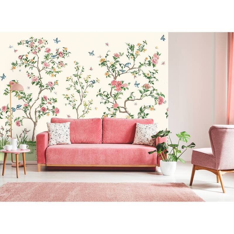 Pink Chinoiserie Floral Tree Wall Mural
