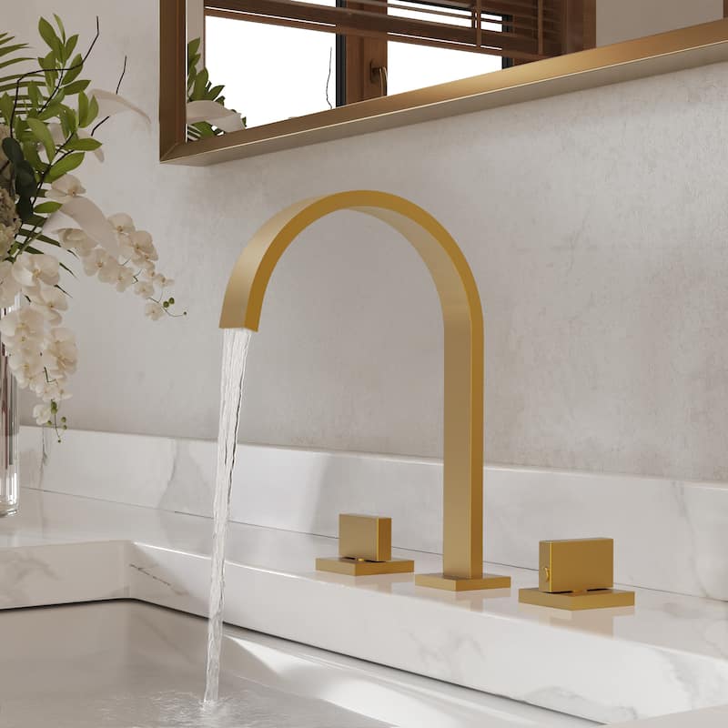 GRANDJOY High Arc Double Handle Bathroom Sink Faucet with Drain