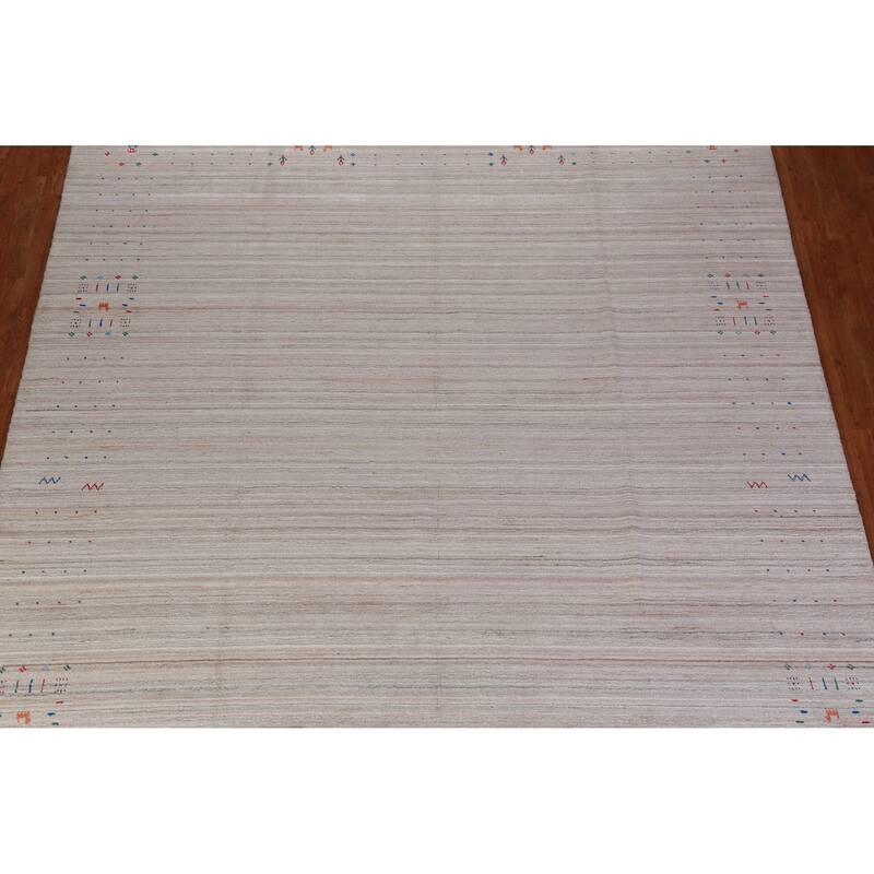 Gabbeh Indian Area Rug Hand-Knotted Tribal Beige Wool Carpet - 9'0" x 12'6"