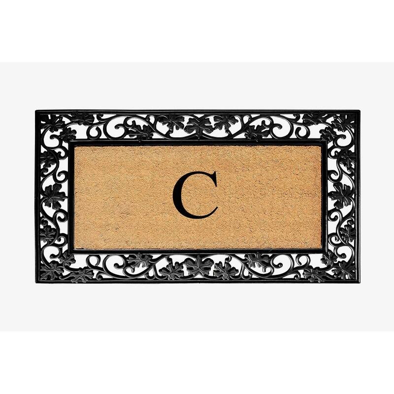 A1HC Rubber and Coir Dirt Trapper Heavy Weight Large Monogrammed Doormat, Black - C