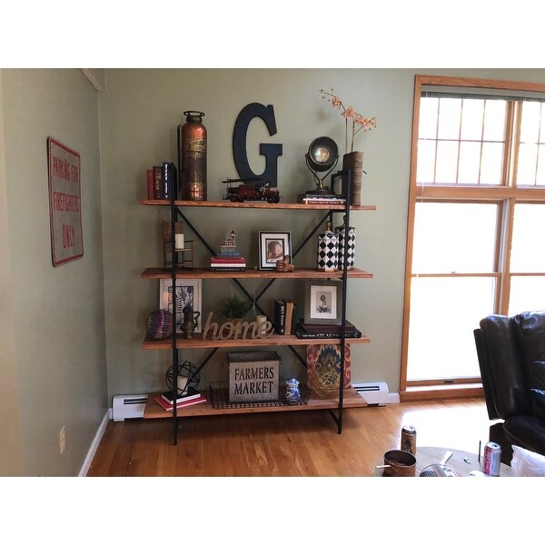 Top Product Reviews For Ailis Brown Wood And Metal 75 Inch 4 Shelf Etagere Bookcase 13288403 Overstock