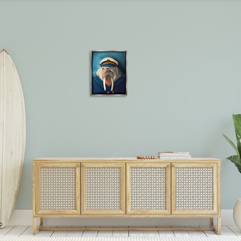 Stupell Sailor Captain Walrus Framed Floater Canvas Wall Art Design By Kamdon Kreations