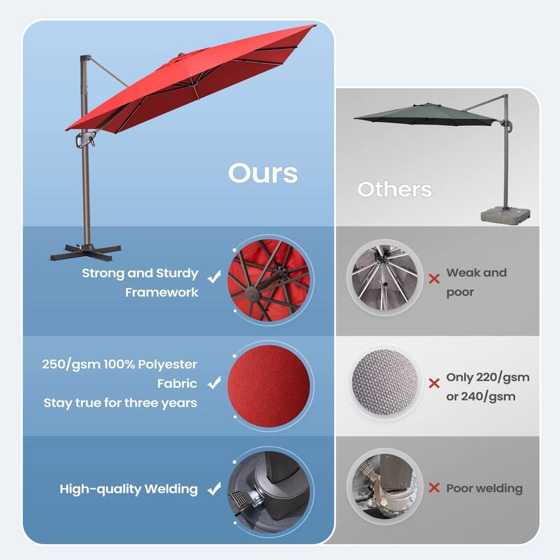 11 x 9 FT Rectangle Outdoor Premium Patio Cantilever Offset Umbrella