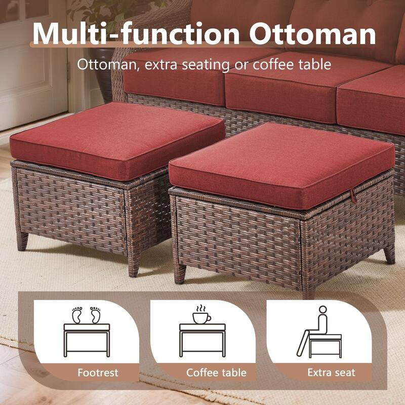 Artisan 8-Piece Patio Brown Wicker Sofa Conversation Set with 6-Inch Thick Cushions