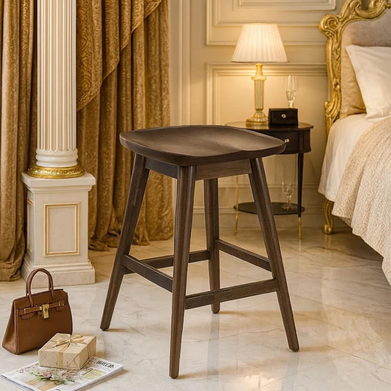 Ameri Counter Height Stool, Saddle Seat, Dark Brown Mahogany