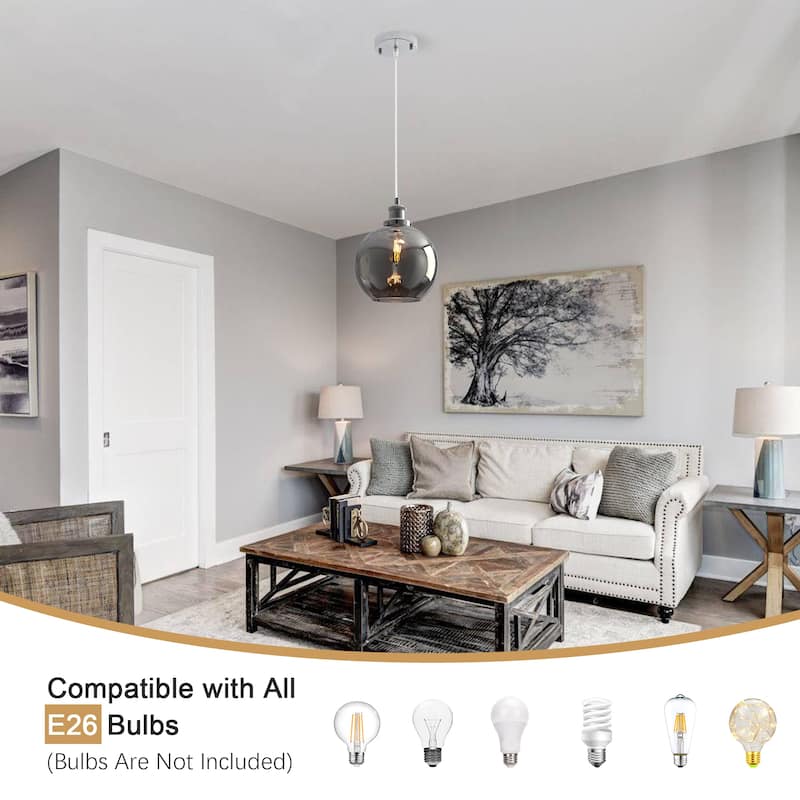 1-Light Metal Hanging Pendant Light with Glass Shade for Kitchen Island