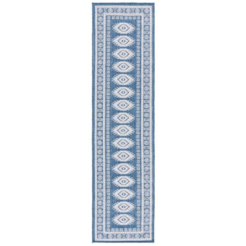 SAFAVIEH Bermuda Onoria Geometric Indoor/Outdoor Waterproof Rug - 2' x 8' Runner - Navy/Ivory