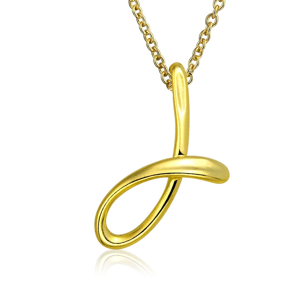 Monogram Script Letter Initial Pendant Necklace Gold Silver