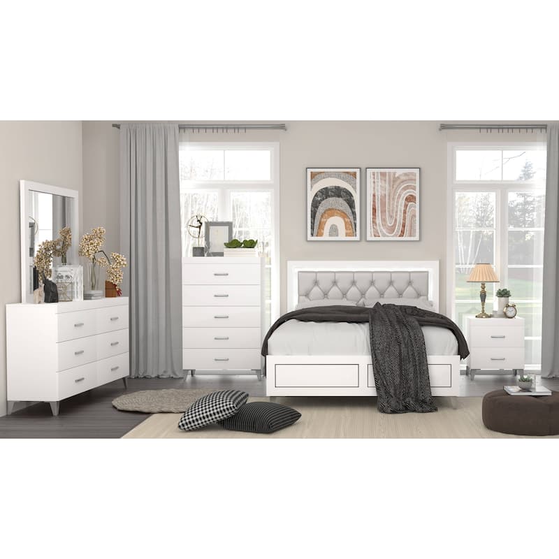 Francesca Grey and White Eastern King Panel Bed with LED