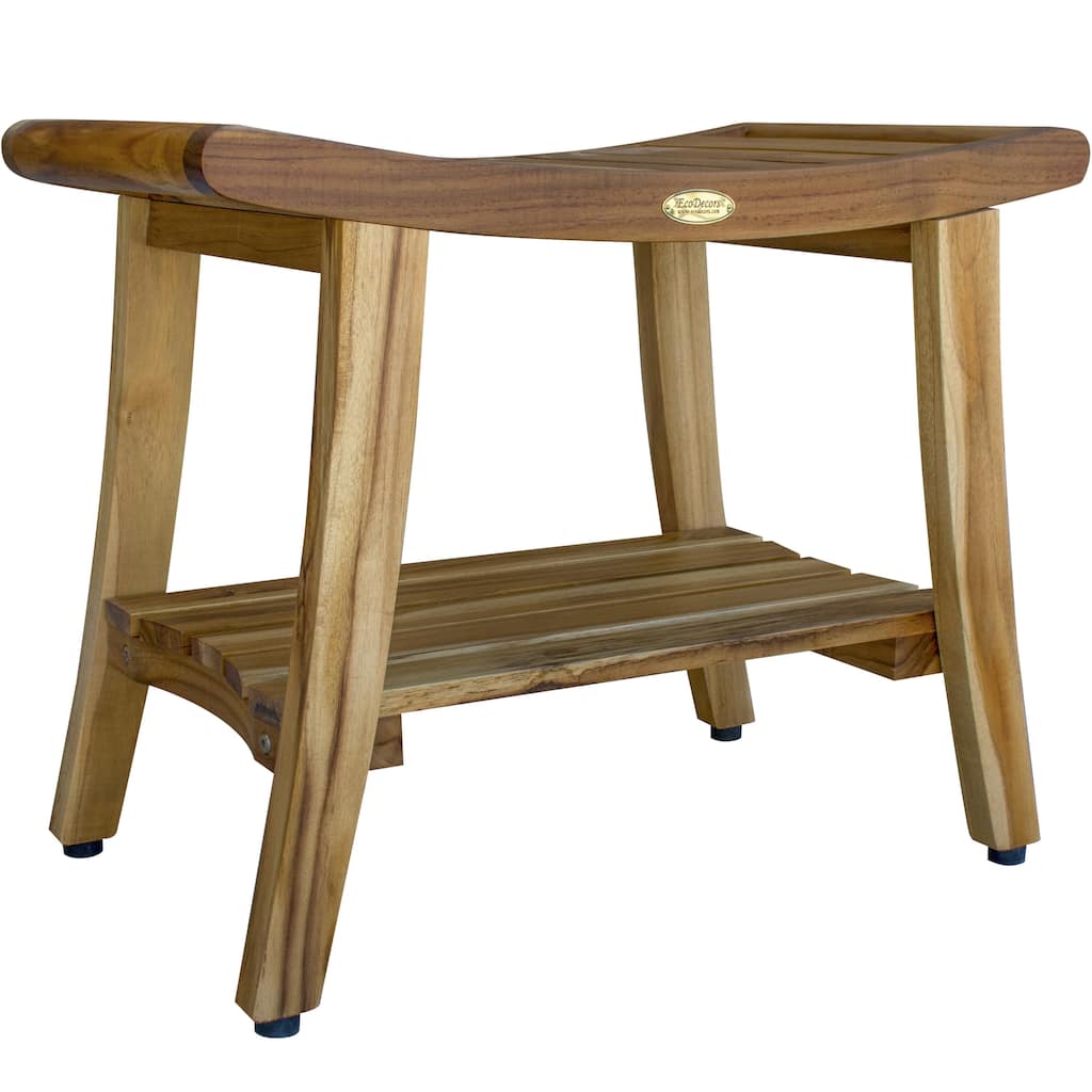 EcoDecors Harmony 24" Teak Shower Bench with Shelf, Liftaide Arms