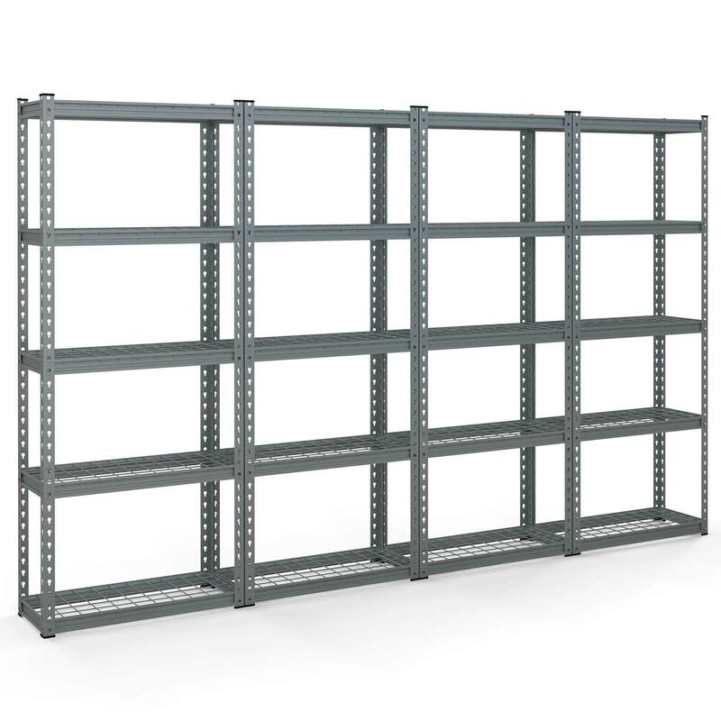 Gymax 4 PCS 5-Tier Metal Shelving Unit Heavy Duty Wire Storage Rack - Grey