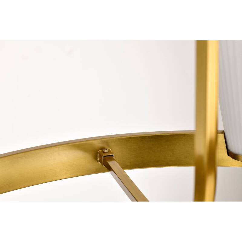 Royale 6 Light Chandelier Burnished Brass Finish Ribbed White Glass - Burnished Brass