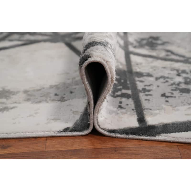 Machine Made Oriental Polyester Carpet Modern Geometric Greys & Charcoal Modern Area Rug - 7' 5'' X 5' 2''