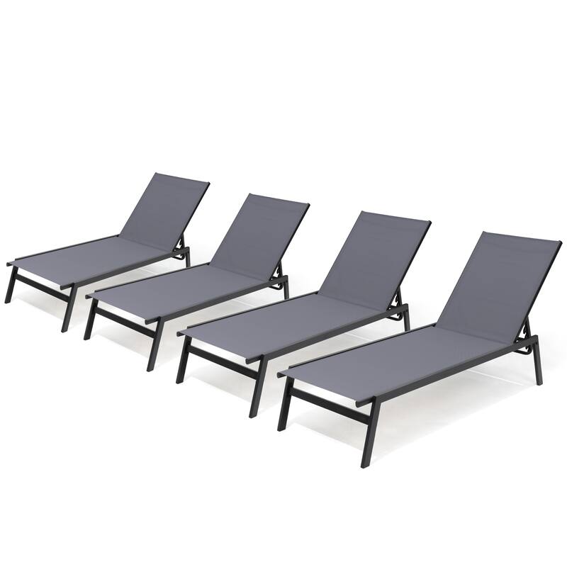 Outdoor Patio Adjustable Chaise Lounge Chairs Stackable Recliner - Dark Grey - 4PC