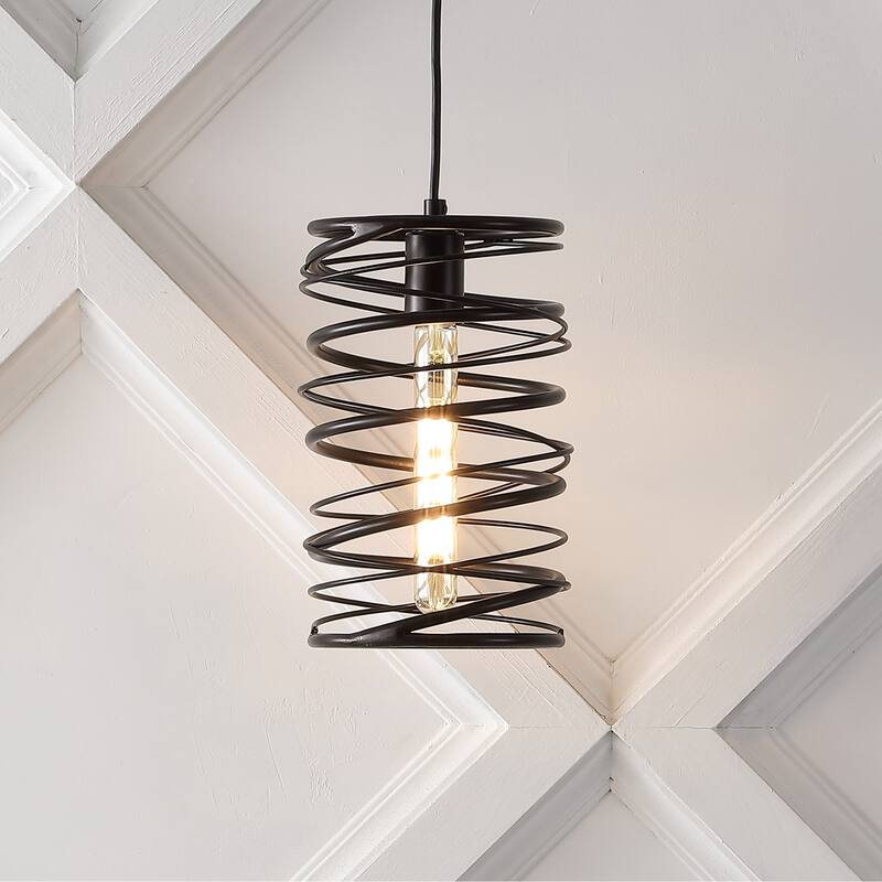 Skylar 7.25" 1-Light Modern Contemporary Iron Spiral LED Pendant, by JONATHAN Y