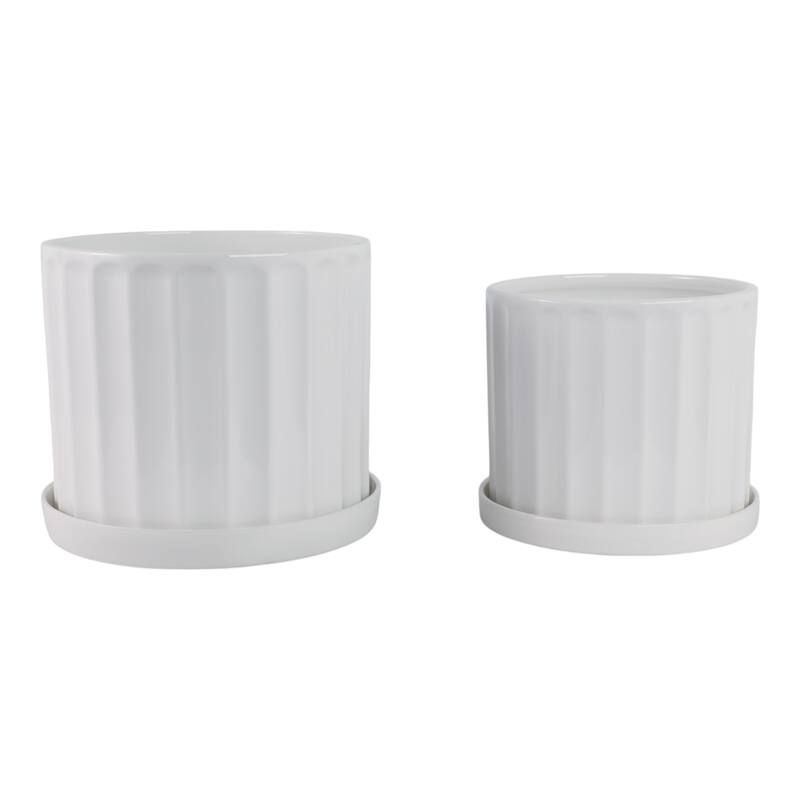 Ceramic Saucer Planters Ribbed Texture (Set of 2) - 10", 9" White - 12" x 12" x 10"