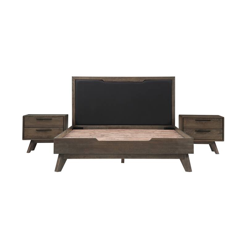 Astoria 3 Piece Bedroom Set in Oak with Black Faux Leather