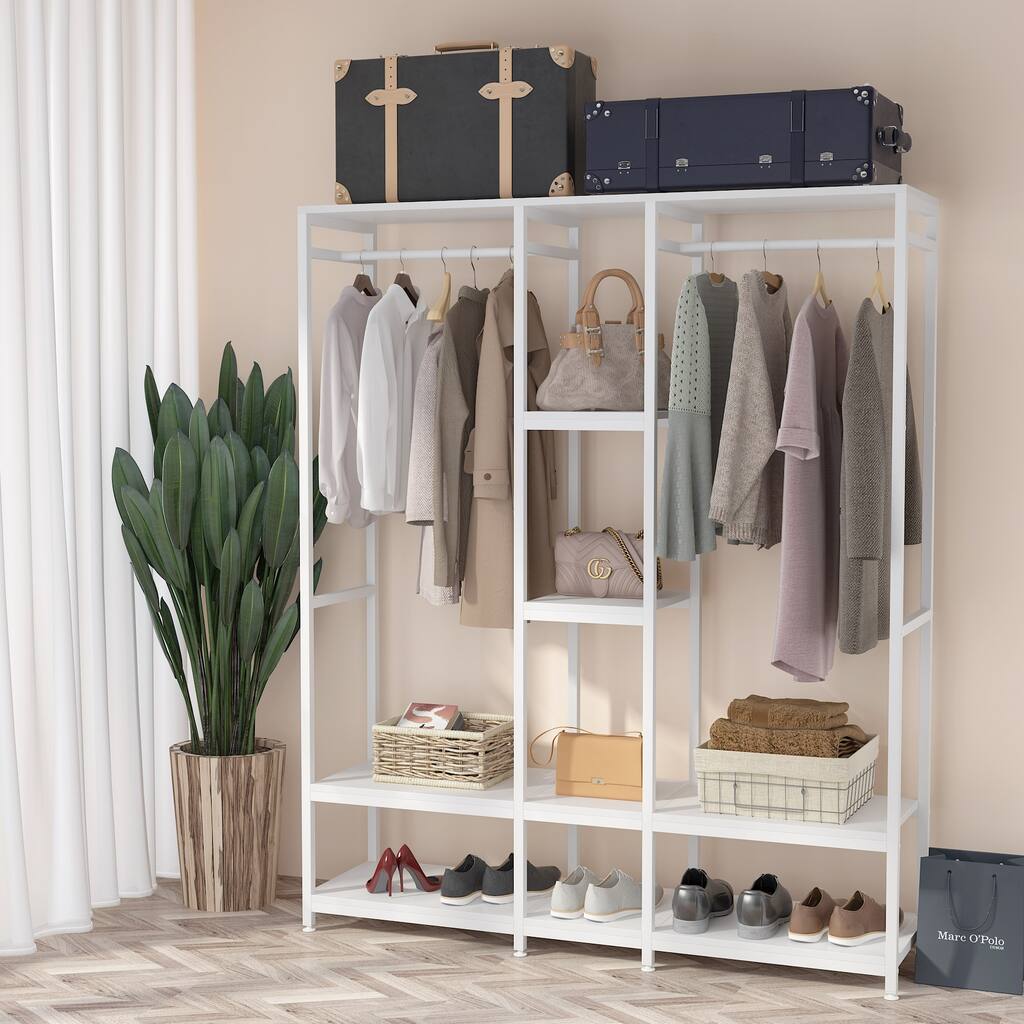Double Rod Free Standing Closet Organizer Heavy Duty Clothes Closet Storage