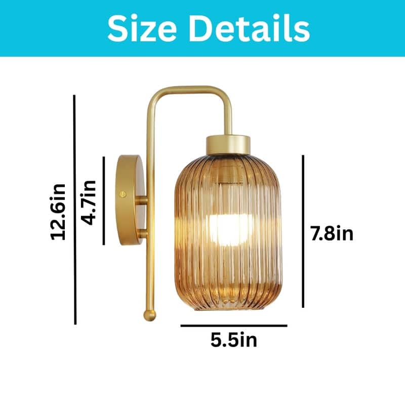 2 Pack bulb lights gold lighting fixtures glass, iron wall sconces