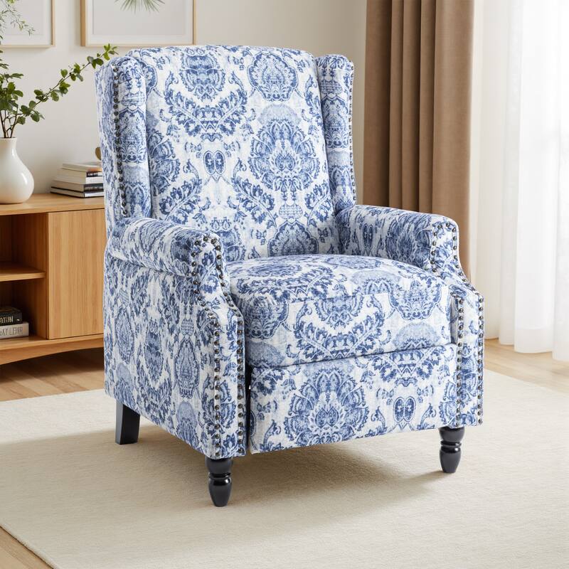 UIXE Roderich Farmhouse Floral Print Push Back Recliner Chair - Navy