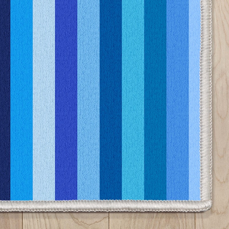 Crayola Stripe Blue Retro Area Rug By Well Woven