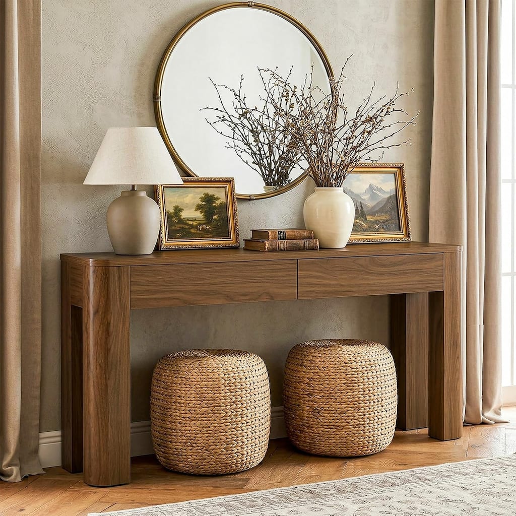 63 Inches Narrow Long Console Table with 2 Drawers for Entryway