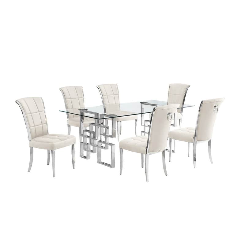 Best Quality Furniture D221/2-SC320-7 Dining Set with 12mm Tempered Glass